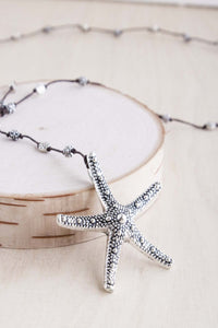 starfish necklace, silver starfish, large starfish necklace, alloy, sealife 