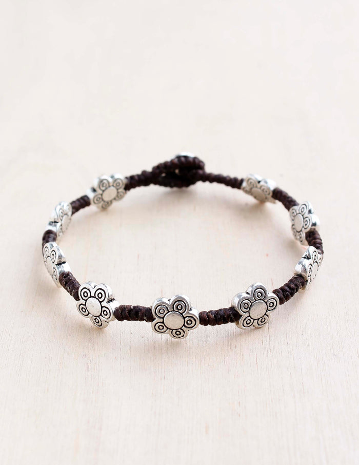  alloy, bali queen, coco rose, silver, rhodium, hypoallergenic, tribal jewelry, single strand, flower, paisley