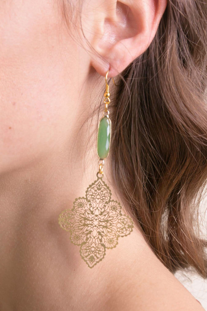 earrings, laser cut, sea glass, bali queen, shoulder duster , gold, coco rose