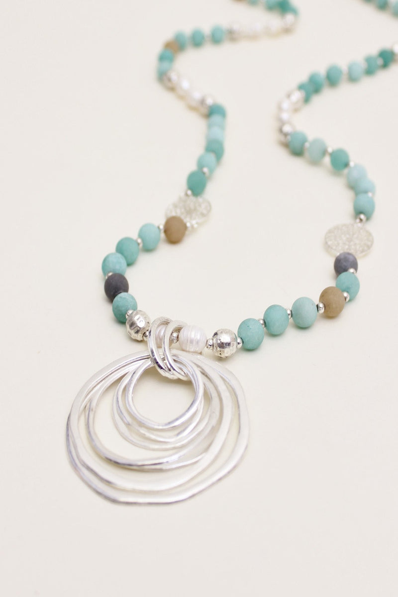 Amazonite Stone and Silver Ring Necklace